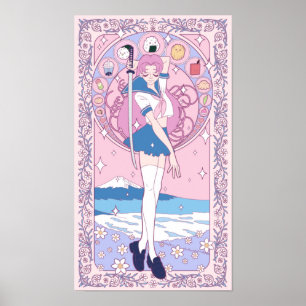 Japan Rosa Anime Schoolgirl Art nouveau Poster