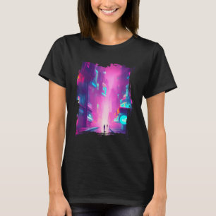 Japan Rosa Blue Ljus Vaporwave City T Shirt