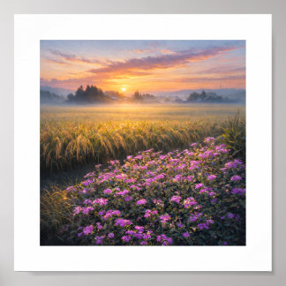 Japan’s Autumn Rice Fields at Sunrise – Art Print Poster
