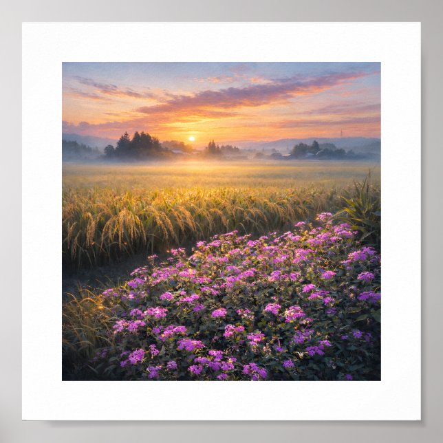 Japan’s Autumn Rice Fields at Sunrise – Art Print Poster (Framsidan)