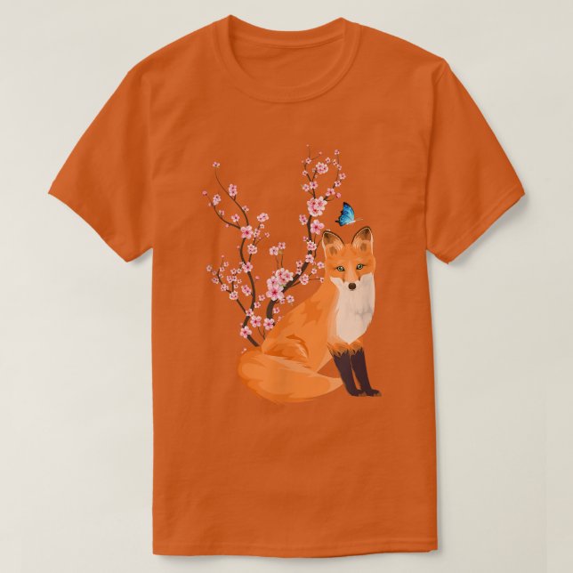 Japan Sakura Cherry Blommar Fo Kitsune Japanska T Shirt (Design framsida)