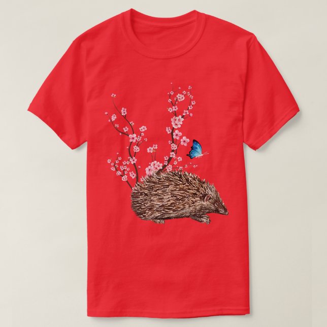 Japan Sakura Cherry Blommar Hedgehog Japanska T Shirt (Design framsida)