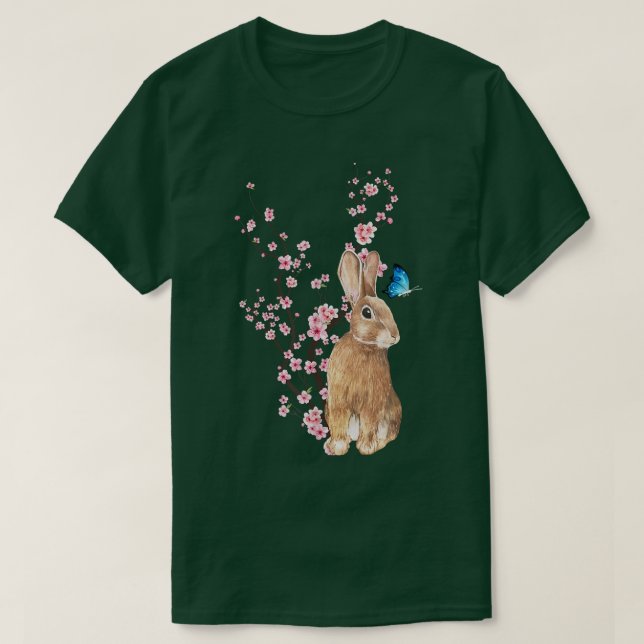 Japan Sakura Cherry Blommar Rabbit Japanska T Shirt (Design framsida)