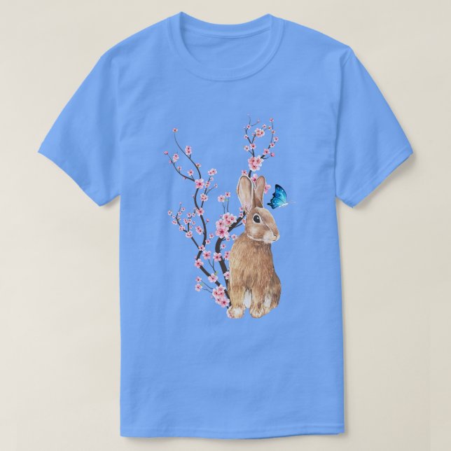 Japan Sakura Cherry Blommar Rabbit Japanska T Shirt (Design framsida)