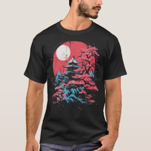 Japan Sakura Cherry Blommar Träd Rosa Måne Graphic T Shirt