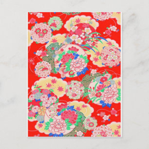 Japan, Sakura, Kimono, Origami, Chiyogami, Flower Vykort