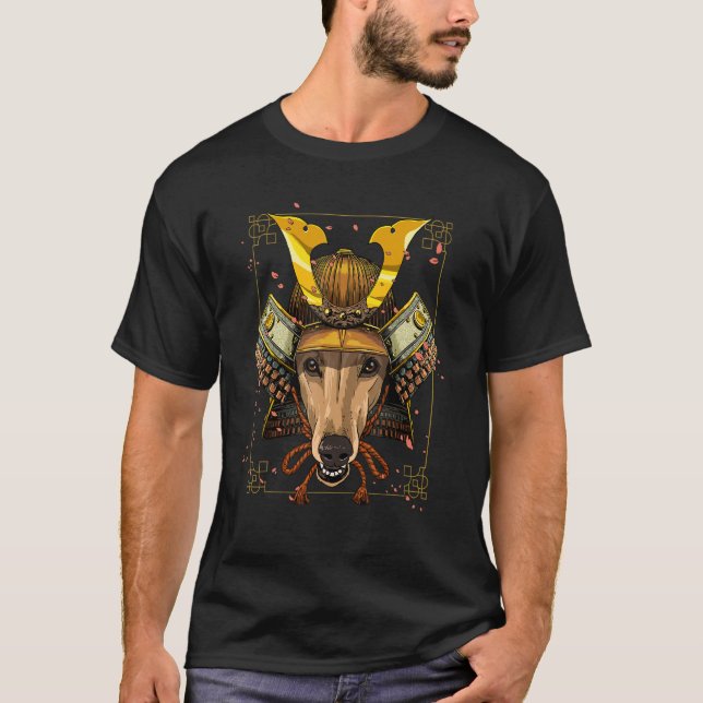 Japan Samurai Greyhound Hund Japansk Warrior Bush T Shirt (Framsida)