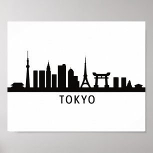 Japan Stadsscen Travel Tokyo Skyline Silhuett Poster
