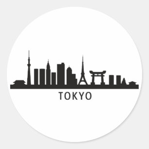 Japan Stadsscen Travel Tokyo Skyline Silhuett Runt Klistermärke