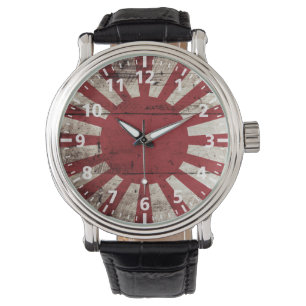 Japan Stigning Sol Flagga på gammal träbetskorn Armbandsur