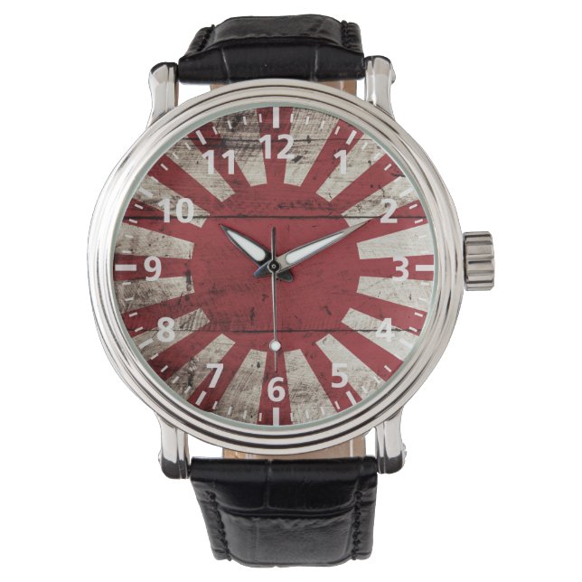 Japan Stigning Sol Flagga på gammal träbetskorn Armbandsur (Framsida)