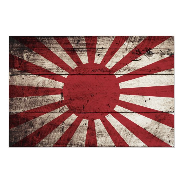 Japan Stigning Sol Flagga på gammal träbetskorn Fototryck (Framsidan)