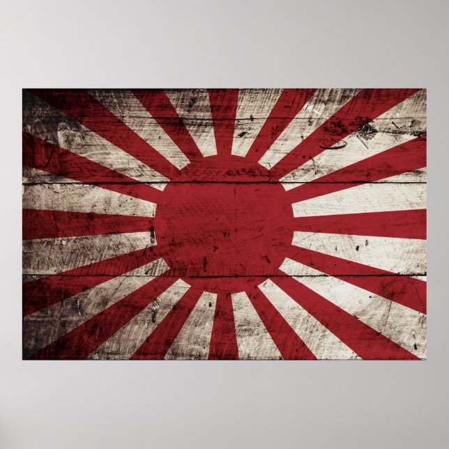 Japan Stigning Sol Flagga på gammal träbetskorn Poster (Framsidan)