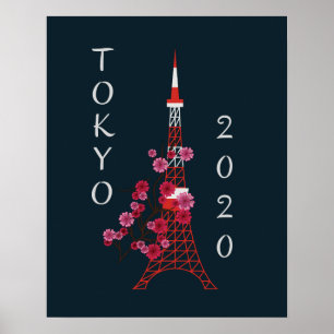 Japan Tokyo 2020 Sakura och Torn Poster