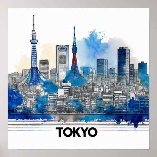 Japan Tokyo Skyline - Watercolor Tokyo Skyline Poster (Framsidan)
