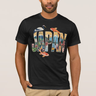 Japan Travel T-Shirt - Crane, Koi Fish & Mt Fuji