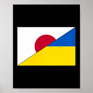 Japan Ukraina Flagga Japanska Ukrainska Stöd Stan Poster