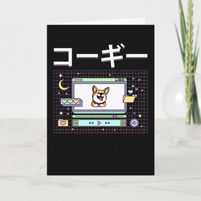 Japan Vaporwave Corgi Hund Kort (Framsida)