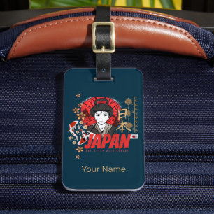 Japan Vintage Geisha med Flagga Koi och Lotus Souv Bagagebricka
