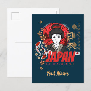 Japan Vintage Geisha med Flagga Koi och Lotus Souv Helg Vykort