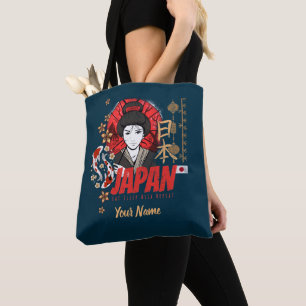 Japan Vintage Geisha med Flagga Koi och Lotus Souv Tygkasse