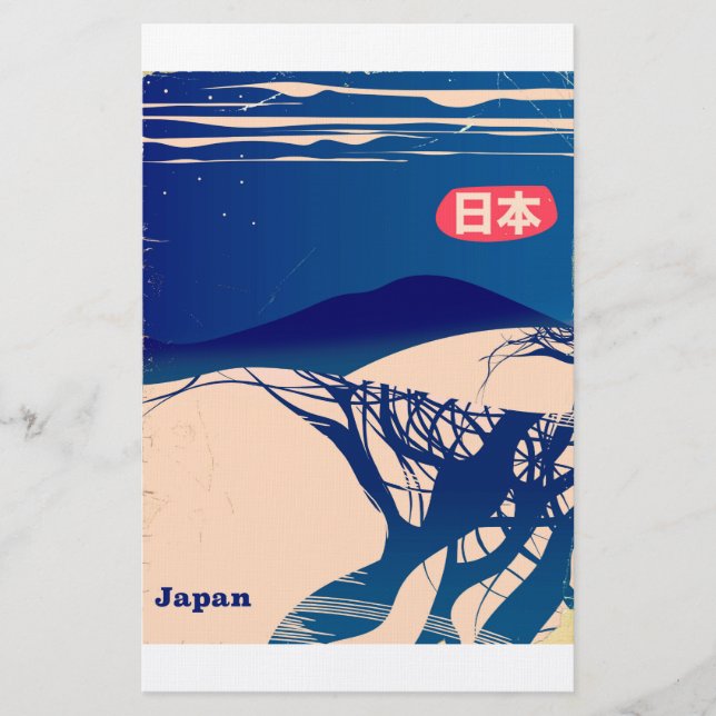 Japan vinter Träd vintage flygbolag affisch. Brevpapper (Framsida)