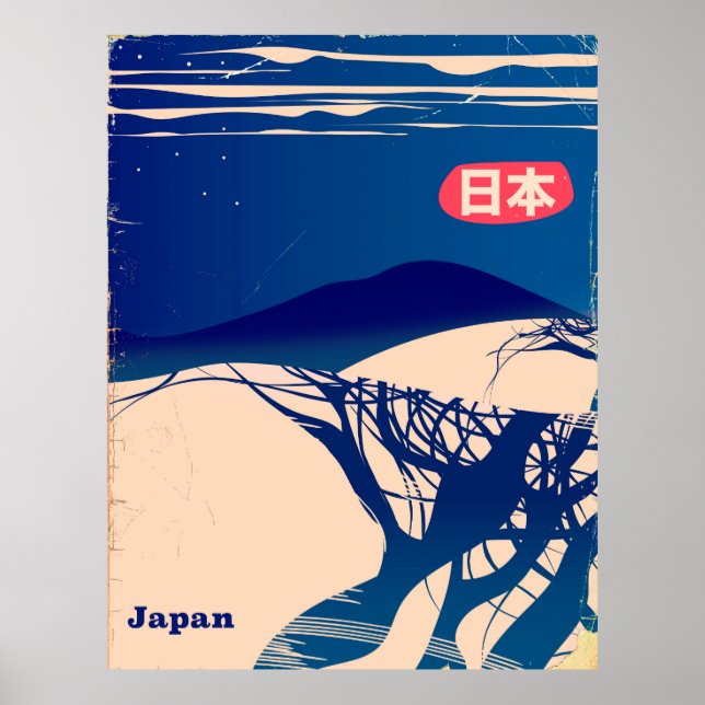 Japan vinter Träd vintage flygbolagsaffisch. Poster (Framsidan)