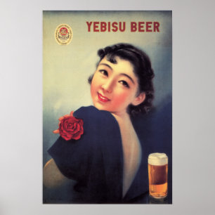 JAPAN YEBISU BEER Advertising Vintage Japansk kons Poster