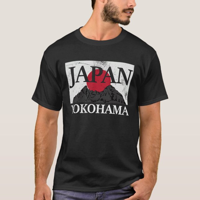 Japan Yokohama Fuji san flag T Shirt (Framsida)