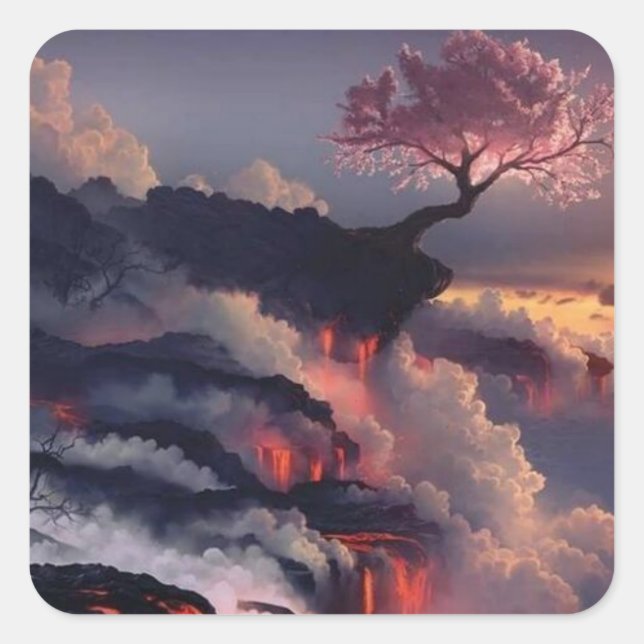 japanberget fyrkantigt klistermärke (Framsida)