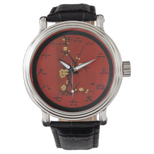 Japanblommar - röd vintage armbandsur