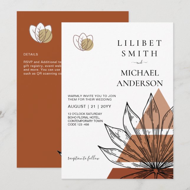 Japandi Abstrakt Scandinavian Geometric Bröllop Inbjudningar (Fram/baksida)