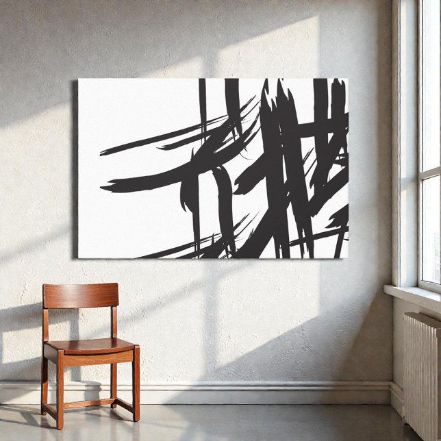 Japandi Black and white abstrakt wall art Canvastryck (Japandi inspired brush stroke art)