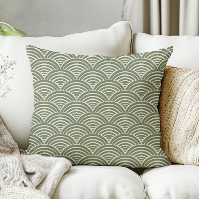 Japandi Modern Farmhouse Sage Grönt Vågar Arches Kudde (sage green japandi japanese scandinavian pillow)