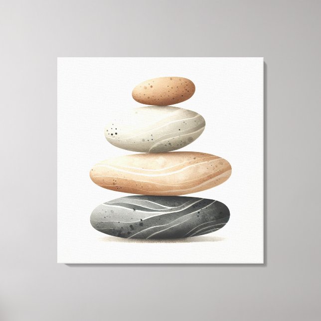 Japandi Pebble Balance in Neutral Tones Canvastryck (Framsida)