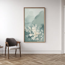 Japandi Salggrön Abstrakt Väggkonsttryck