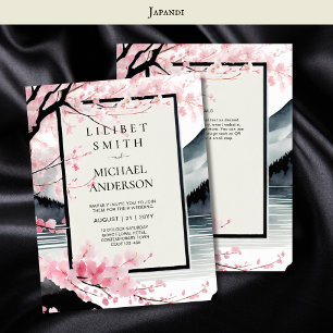 Japandi Scandinavian Bröllop Theme Rosa Black Inbjudningar