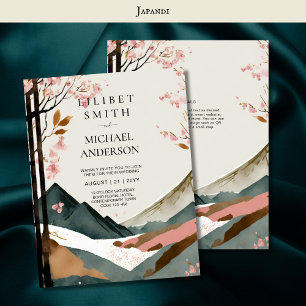 Japandi Scandinavian Bröllop Theme Rosa Black Inbjudningar