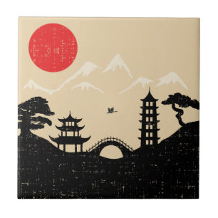 Japanen landskap - Grungestil Kakelplatta