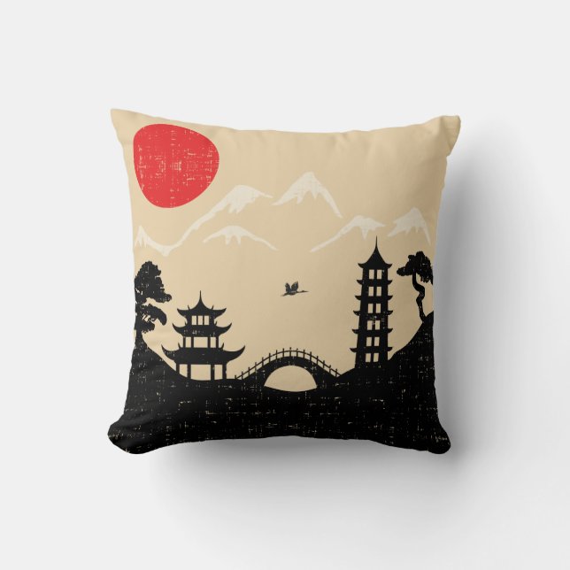 Japanen landskap - Grungestil Kudde (Framsida)