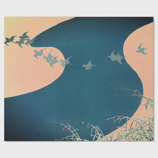 JAPANESE-ABSTRAKTENS KRÅKOR FLYGER Wällning Papper Presentpapper (Platt)