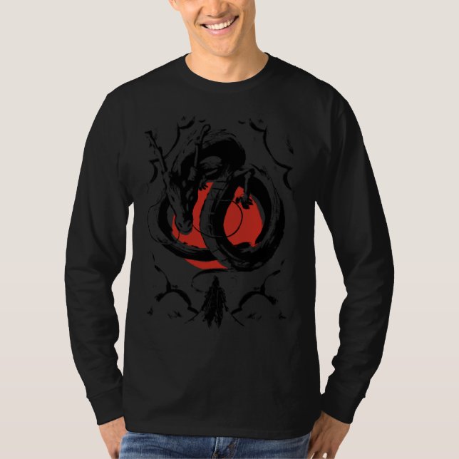Japanese Aesthetic Dragon and warrior Japanese red T Shirt (Framsida)