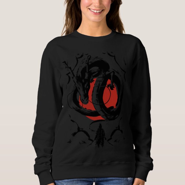 Japanese Aesthetic Dragon and warrior Japanese red T Shirt (Framsida)