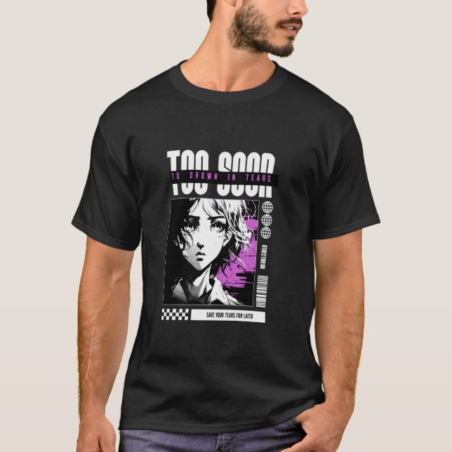 Japanese Aesthetic Sad Anime Streetwear T Shirt (Framsida)