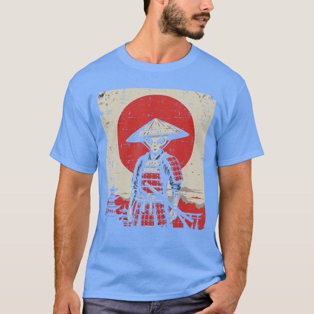Japanese Alien Warrior Samurai Katana UFO Art Wome T Shirt (Framsida)