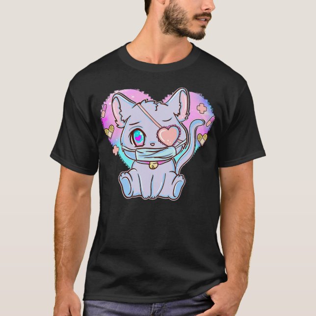 Japanese Anime Cat Shirt - Pastel Goth Menhera T Shirt (Framsida)