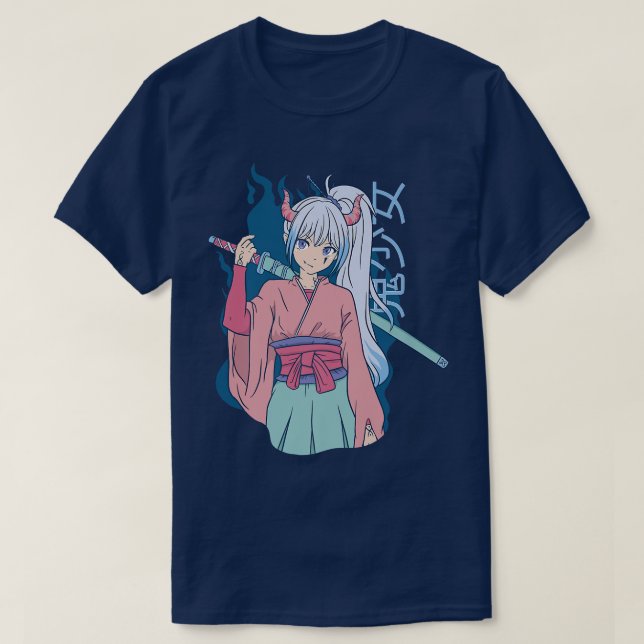 Japanese Anime Demon Samurai Ninja Girl Katana Swo T Shirt (Design framsida)