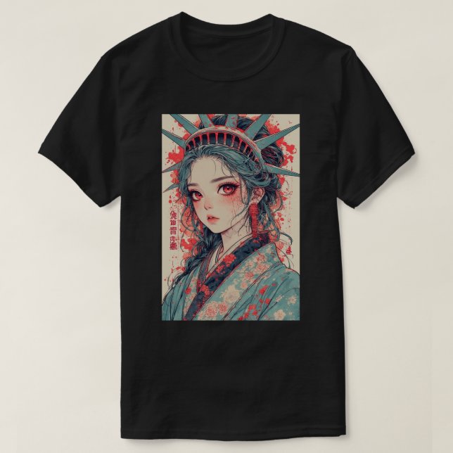 Japanese Anime Lady Liberty Anime Girl Fantasy Art T Shirt (Design framsida)