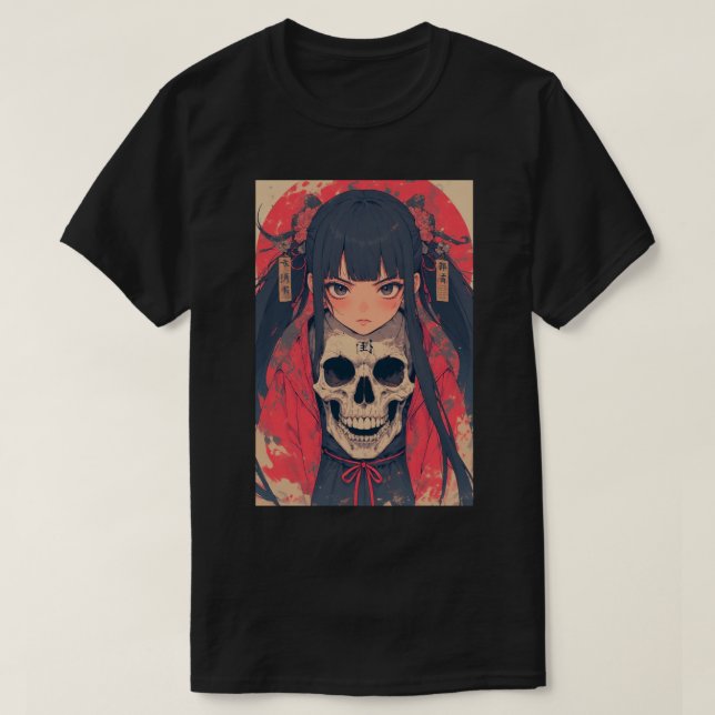 Japanese Anime Skull Note Girl Death 01 T Shirt (Design framsida)