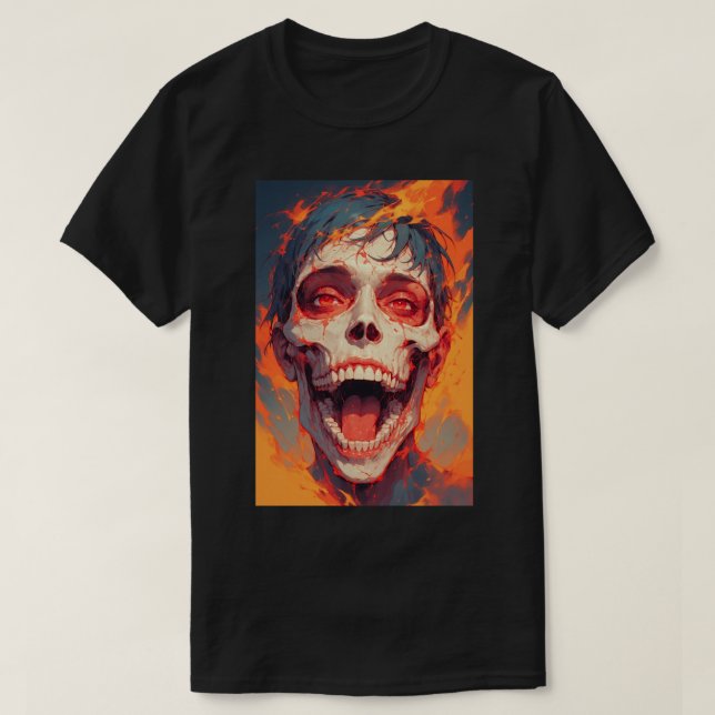 Japanese Anime Titan Attack Skull Fire 01 T Shirt (Design framsida)